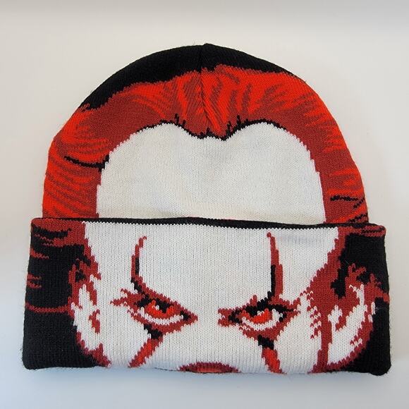 IT Pennywise Clown Beanie Knit Hat Flip-Down Mask SeeThru Eyes Horror Winter Cap - Picture 1 of 5